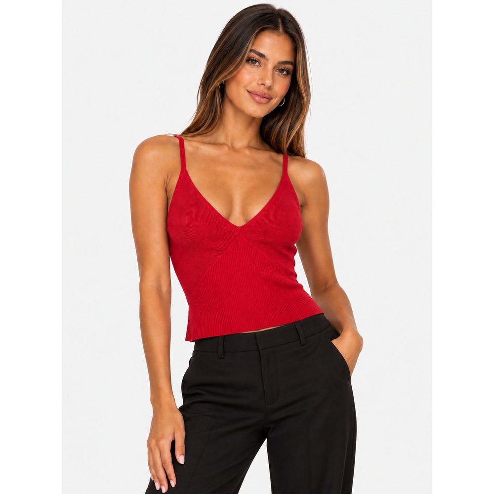 Reformation Peony Ribbed Sweater Tank Lipstick Red Organic Cotton XL NWT New